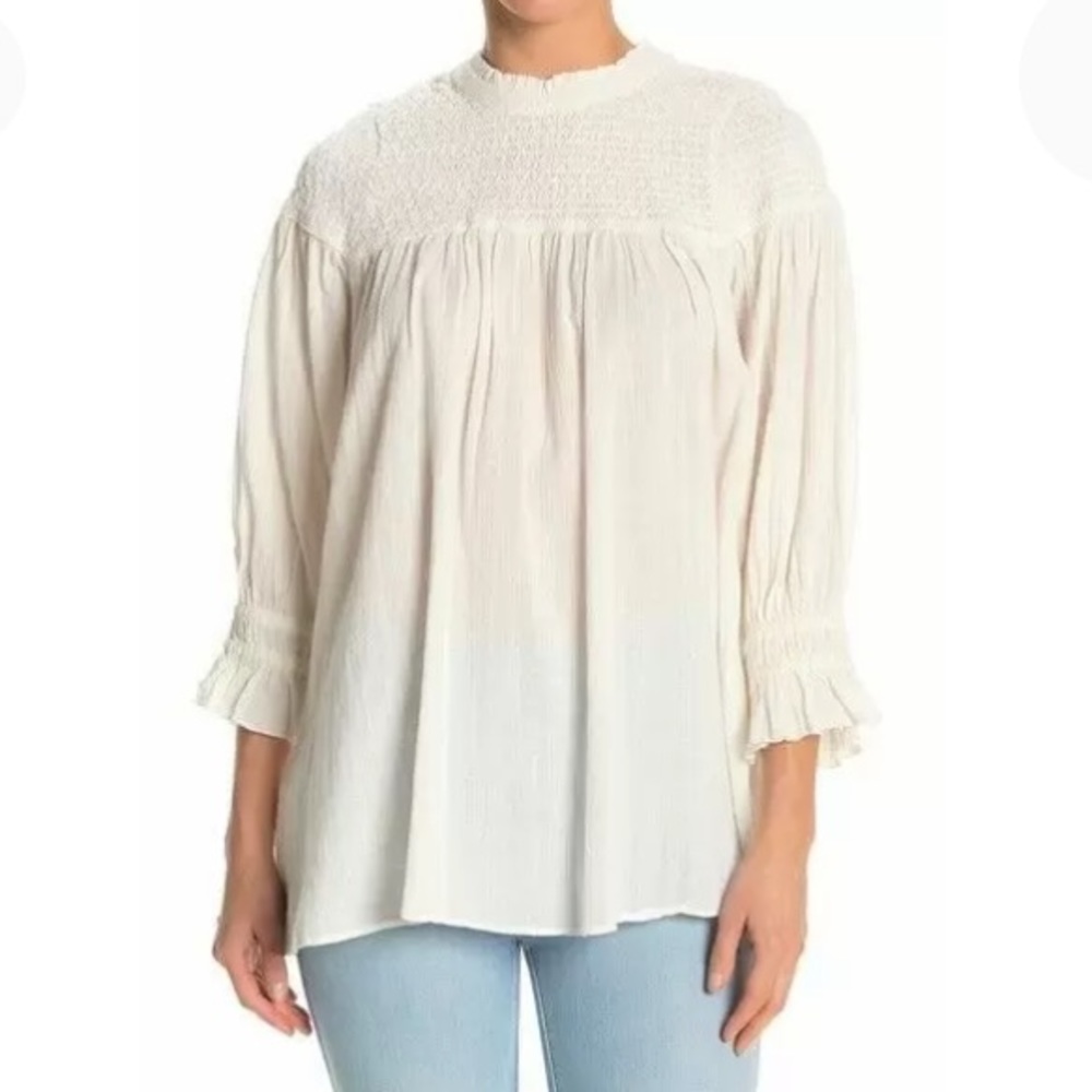 NEW Free People Obi Mila Smocked Tunic Boho Top, Size Medium, Ivory